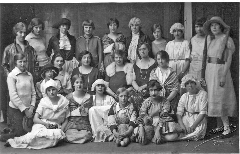 Girl Guides Concert 2.jpg - Girl Guides Annual Concert Party.  From Left to right   Back row:   - unknown - unknown - unknown - Madge Delves   - unknown - unknown - unknown - Frances Popay - unknown - Annie Hargreaves  Middle row:   - Florence Preston - rest unknown  Front row:    - Helen Heaton - unknown - Annie Hurcombe - unknown - unknown - unknown  (Can anyone put names to any more or know the date ? )  